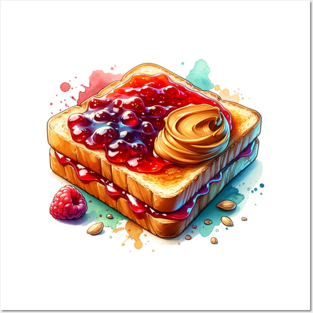 Peanut Butter And Jelly Toast Kawaii Breakfast Vintage Sandwich Yummy Wall Art by Flowering Away